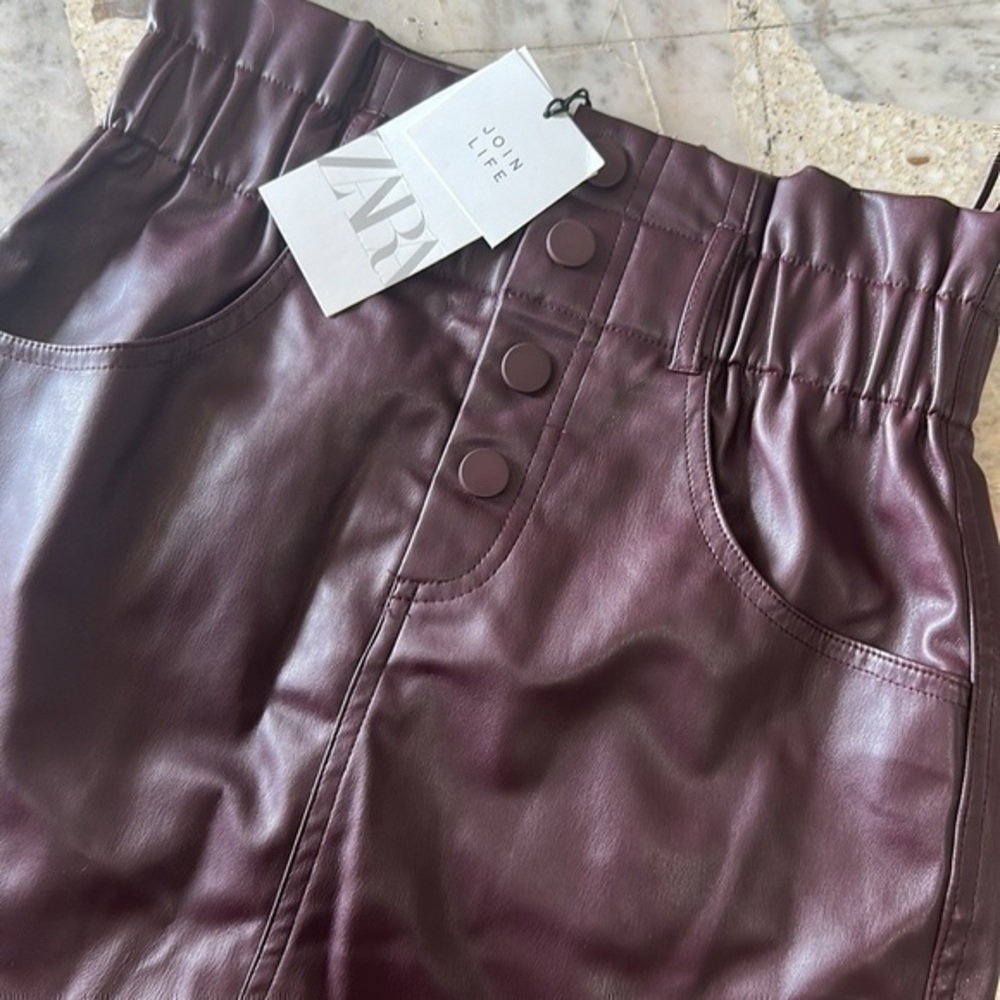 ZARA Faux Leather Paper Bag Hi-Waist Mini Skirt with pockets 5427/150 - Picture 8 of 11